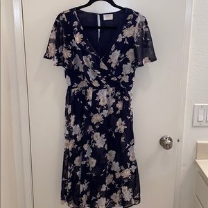 Blue and white floral short sleeve dress